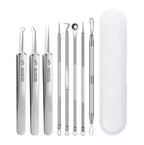 8-Piece Blackhead & Blemish Removal Tool Set | Stainless Steel Acne Extractor Kit for Clear Skin